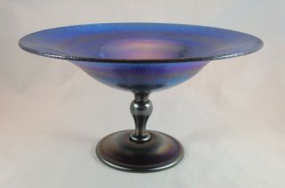 Extra Large Tiffany Studios Stunning Blue Favrile Glass Compote Onion Skin Edges 2