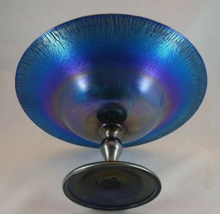 Extra Large Tiffany Studios Stunning Blue Favrile Glass Compote Onion Skin Edges 3