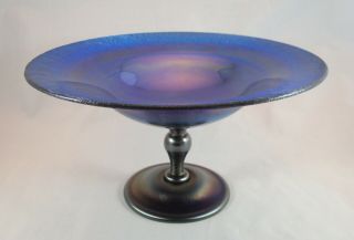 Extra Large Tiffany Studios Stunning Blue Favrile Glass Compote Onion Skin Edges 4