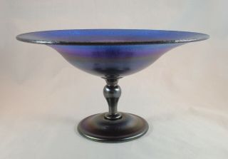 Extra Large Tiffany Studios Stunning Blue Favrile Glass Compote Onion Skin Edges 5