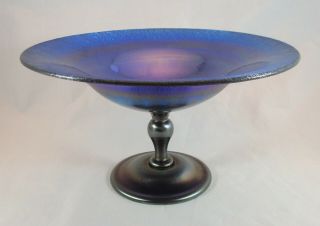 Extra Large Tiffany Studios Stunning Blue Favrile Glass Compote Onion Skin Edges 6