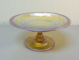 L.  C.  Tiffany Favrile Gold Iridescent Art Glass Compote / Tazza
