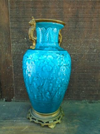 THEODORE DECK FRENCH ART POTTERY VASE CHINESE STYLE ORMOLU BRONZE MOUNTED NR 2