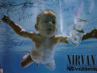 Kurt Cobain Krist Novaselic Dave Grohl Nirvana Nevermind Poster Signed