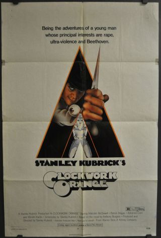 Clockwork Orange 1972 Movie Poster 27x41 Stanley Kubrick Malcolm Mcdowell