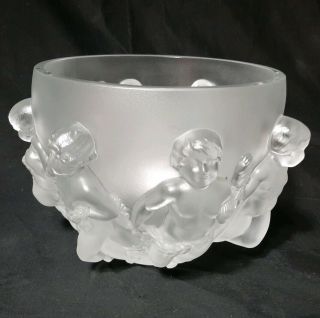 Lalique Glass LUXEMBOURG Cherubs Frosted French Crystal Bowl Vase,  8 1/2 