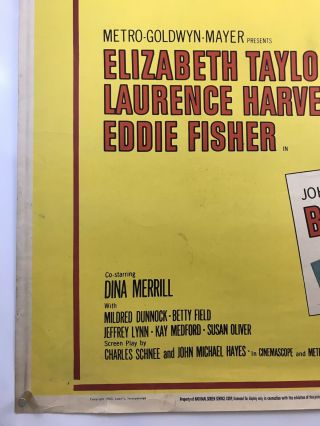 BUTTERFIELD 8 Movie Poster (Fine) 40x60 ‘60 Elizabeth Taylor Laurence Harvey 005 5