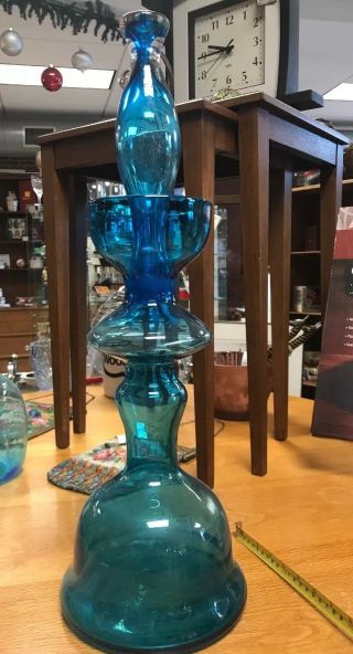 Blenko Glass Decanter In Aqua By Wayne Husted Large Floor Architectural