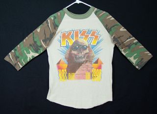 Vintage 1990 Kiss Hot In The Shade Tour 3/4 Camouflage Sleeve T - Shirt