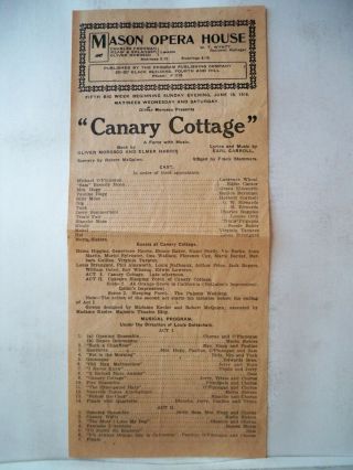 Canary Cottage Playbill Eddie Cantor / Charles Ruggles Mason Opera House La 1916