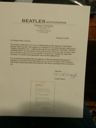 Price Beatles,  Brian Epstein signed Letter,  Caiazzo & R&R 4