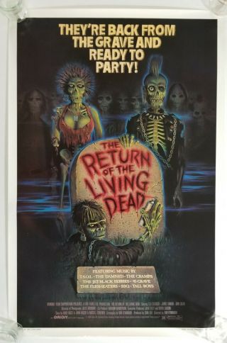 Vintage 1985 The Return Of The Living Dead One Sheet Horror Movie Poster Zombies