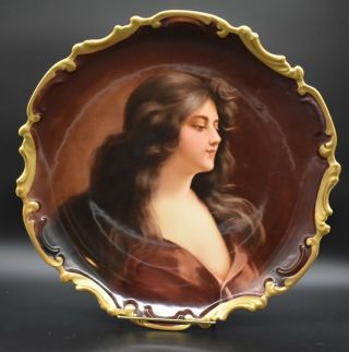 Coronet Limoges Hp Reflection Furlaud Asti Burgundy & Gold 13 " Portrait Charger