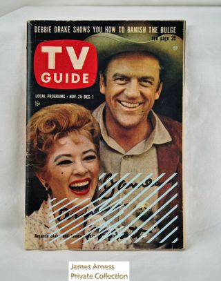 James Arness Gunsmoke Marshal Dillon Vtg 1961 Tv Guide W/ Amanda Blake Signed