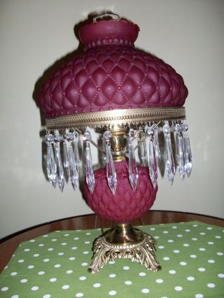 Ruby Cranberry Red Diamond Quilted Frosted Gone With The Wind Fenton Parlor Lamp