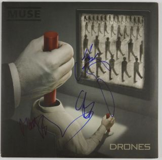 Muse Jsa Fully Band Signed Autograph Album Drones Record Vinyl Lp