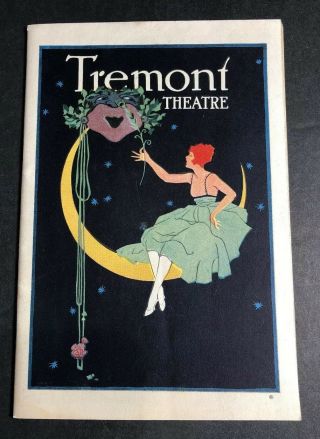 1919 Tremont Theater Program Booklet Sexy Flapper Girl On Moon Art Cover & Ads