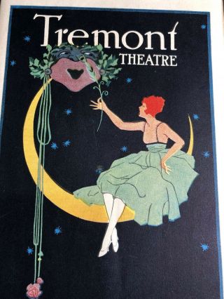 1919 Tremont Theater Program Booklet Sexy Flapper Girl On Moon Art Cover & Ads 2