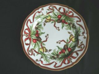 4 Tiffany & Co.  Holiday Christmas Ribbon Mistletoe Porcelain Dinner Plates
