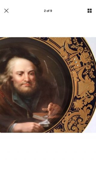 Royal Vienna Hand Painted Portrait Plate Raised Gold Border,  Signed Wagner 4