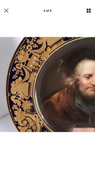 Royal Vienna Hand Painted Portrait Plate Raised Gold Border,  Signed Wagner 6