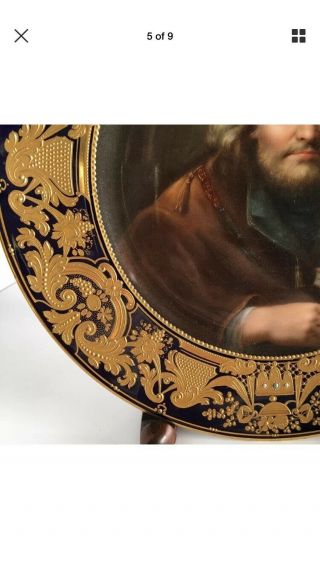 Royal Vienna Hand Painted Portrait Plate Raised Gold Border,  Signed Wagner 8