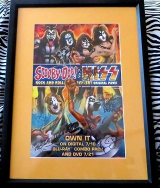 Kiss (all 4) Scooby - Doo Signed 2015 Sdcc Poster Framed Gene Simmons Paul Stanley