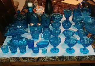 " Moon & Stars " 34 Piece Vintage Glassware Set.  Fairy Lamps,  Candy Dish,  Etc.  Mi