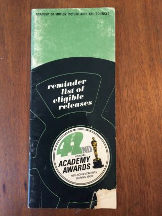42nd Annual Academy Awards 1969 Reminder List Of Eligible Releases Film Oscar