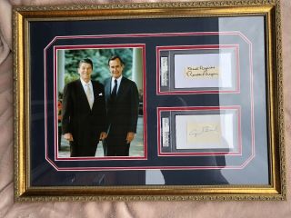 Ronald Reagan George H.  W.  Bush Autographed Cuts Framed Psa/dna Jsa Bas