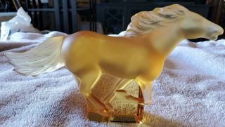 Stunning Lalique Amber Crystal Glass Horse.  Paris,  France.  Etched Signed & Label