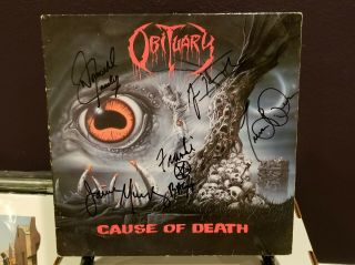 Obituary " Cause Of Death " Rare Vintage Fully Signed Vinyl Album