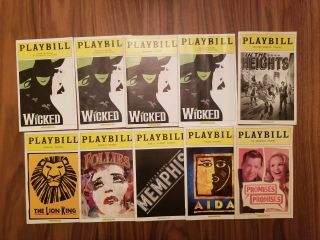 Playbills Wicked Memphis Aida Lion King Follies In The Heights Promises Promises