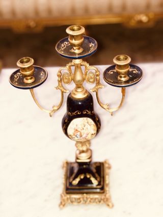 French Ormolu Urn mounted porcelain and Flanking candelabras 22k Gold 10