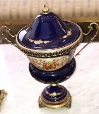 French Ormolu Urn mounted porcelain and Flanking candelabras 22k Gold 5