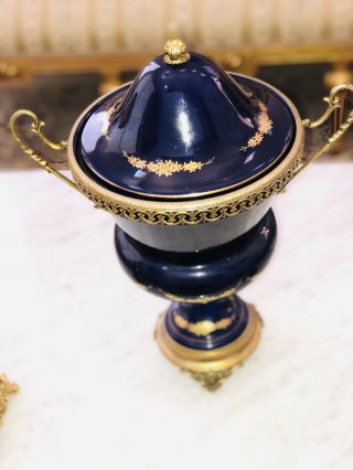 French Ormolu Urn mounted porcelain and Flanking candelabras 22k Gold 6
