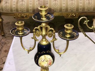 French Ormolu Urn mounted porcelain and Flanking candelabras 22k Gold 8