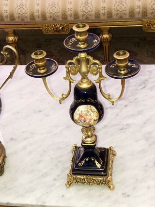 French Ormolu Urn mounted porcelain and Flanking candelabras 22k Gold 9