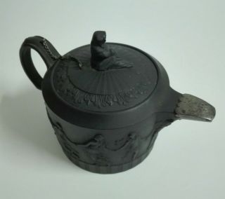 Vintage Wedgwood Black Basalt Teapot Dancing Hours Figurines Pattern