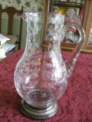 Unusual/rare Cambridge Chantilly Pitcher / Jug W/sterling Base - 9.  5 " Tall