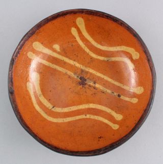 3 Antique 19thC Pennsylvania Primitive Slip Decorated Redware Pottery Plates,  NR 3