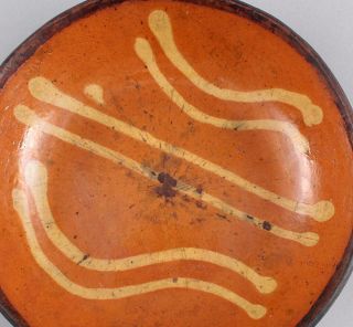 3 Antique 19thC Pennsylvania Primitive Slip Decorated Redware Pottery Plates,  NR 4