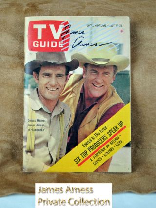 James Arness Gunsmoke Marshal Dillon Vtg 1963 Tv Guide With Dennis Weaver Signed
