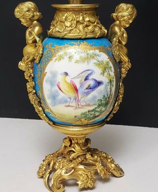 19th c Antique French Gilt Bronze & Sevres Porcelain Candelabras w Birds 5