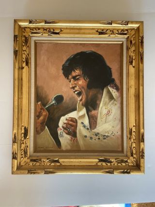 Elvis Presley Hand Painted Oil Signed By Susan Wolfe 1977