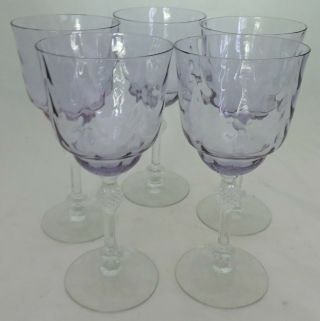 Vintage Alexandrite Optic Aqua/amethyst Wine Glass Set 5 Stemware 7 1/2 " Tall