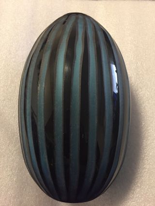Murano classic ribbed Art Glass Vases (2) VTG 10” H: Perfect Teal With Black 2