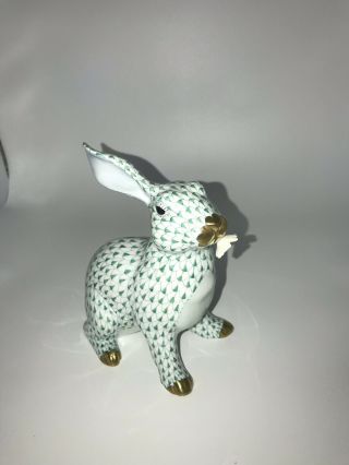 Herend Bunny Rabbit With Daisy Green Colored Fishnet Nor