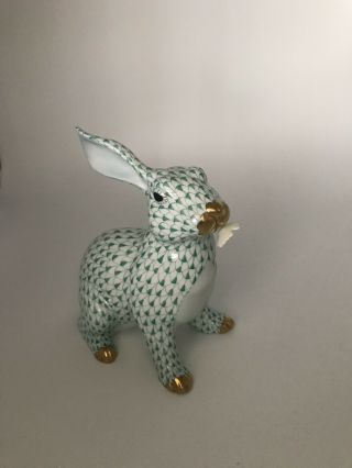 Herend Bunny Rabbit With Daisy Green Colored Fishnet NoR 2