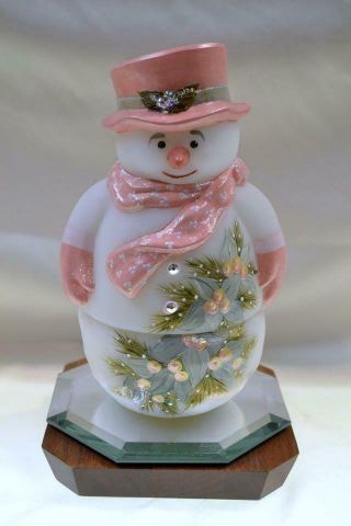 Fenton Snowman Fairy Light Peach Pastel Mistletoe Ooak Vicki Curren Freeusashp